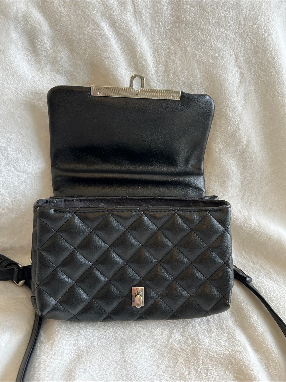 Quilted Black Crossbody Bag with Silver Hardware - Picture 6 of 8
